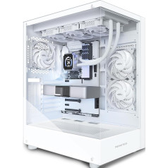 MUSETEX PC kaste ATX ar 3 ventilatoriem, iepriekš uzstādīts, C tipa vidējā torņa datora korpuss ar dubulto stiklu, spēļu PC kaste, balta (K2)