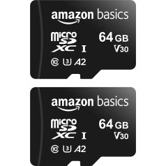 Amazon Basics MicroSDXC with SD Adapter A2 U3 Read Speed up to 100MB/s 64GB (Pack of 2) - Black