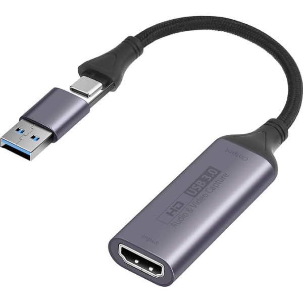 AXFEE Карта видеозахвата, HDMI к USB A/C карта захвата, 4K HDMI USB 3.0 1080P видео граббер для игр Livestreaming Обучение, Совместимость с Switch PS4 PS5 Xbox TV Stick DSLR Камер