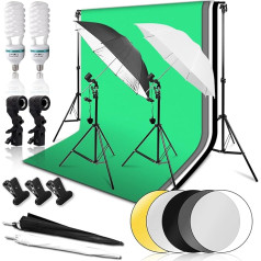 Photo Studio Set, Zingbabu Background Photography 2 x 3 m Photo Canvas, 1.6 x 3 m Photo Background, 60 cm Reflector Photography and Translucent Umbrella Studio Light