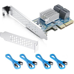 PCIe SATA X4 karte 4 porti ar 4 SATA kabeļiem un zema profila kronšteinu, 6 Gbps SATA3.0 kontrolieris PCI Express paplašināšanas karte, atbalsta SSD un HDD