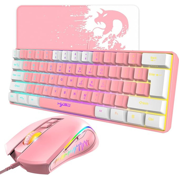 XINMENG spēļu tastatūras pele Combo RGB tastatūra + pele + peles paliktnis Plug and Game Mechanical Feel Keyboard Rainbow LED Gaming Mouse 3600 DPI for PS4 PS5 PC Mac Laptop (Pink)