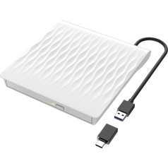 Ārējais DVD diskdzinis USB 3.0 un C tipa, 2024 Upgrade ārējais CD DVD ierakstītājs +/-RW, profesionāls ārējais CD diskdzinis klēpjdatoram, galddatoram, MacBook, saderīgs ar Win11/10/8/7/XP/Vista/Linux/MacOS