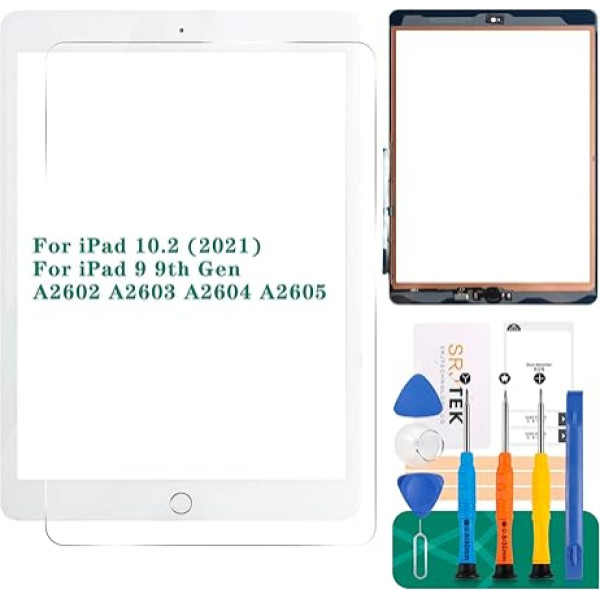 iPad 9. paaudzes skārienekrāns iPad 9 A2602 Ekrāna aizstājējs iPad 10.2 2021 Digitizer A2603 A2604 A2605 Stikla sensora panelis (ar sākuma pogu) (Balts)