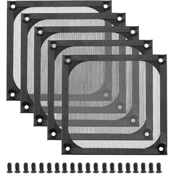 EMSea 5 gab. datora 120 mm ventilatora filtra režģa komplekts ar M5 skrūvēm, dzesēšana, putekļu necaurlaidīga ventilācija, mazgājams, nerūsējošais tērauds, melns