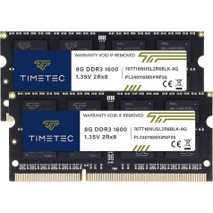 Timetec Hynix IC DDR3L 1600MHz PC3-12800 DDR3L 1600MHz 1.5V CL11 2Rx8 Dual Rank 204 Pin SODIMM atmiņas moduļu komplekts (16GB komplekts (2x8GB) 1.5V)