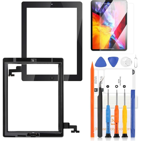 LADYSON Touchscreen Digitizer für iPad 2 Bildschirm für iPad 2 ND Gen A1395 A1396 A1397 9,7 Zoll Touchscreen Ersatz Reparaturset mit Homebutton mit Werkzeugen (schwarz, kein LCD-Display)