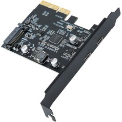 YABOANG PCI-Express 4X zu USB 3.1 Gen 2 (10 Gbit/s) 2-Port-Erweiterungskarte Typ C, integrierte SATA15PIN-Netzteilschnittstelle, für Windows10/8/7/MAC OS 10.14