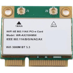 Zunate Wrieless tīkla karte AX210HMW Triple Band 5374M (2,4GHz 574Mbps vai 5GHz 2400Mbps vai 6G) PCIE Gigabit Wi-Fi 6E adapteris ar Bluetooth 5.2 Windows 10 operētājsistēmai