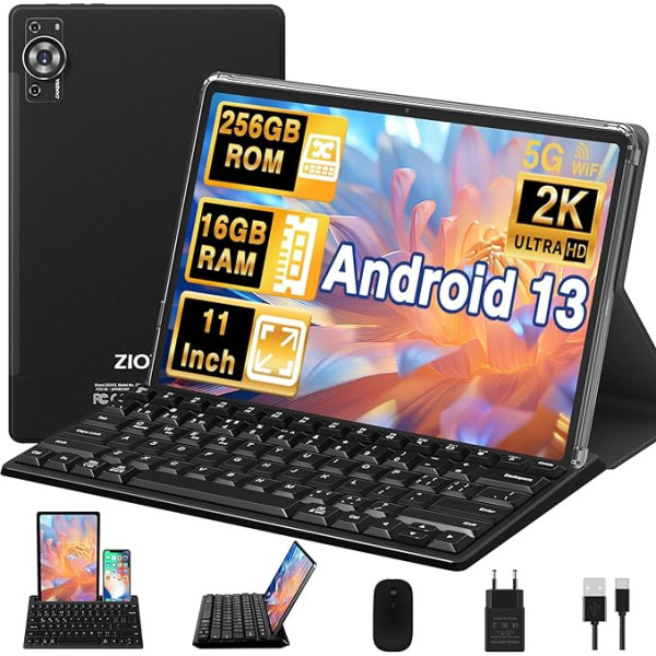 ZIOVO 2024 Jaunākais planšetdators 11 collu, 16GB RAM + 256GB ROM/TF 1TB, Android 13 Tablet PC, Octa-Core 2.0 GHz, 8600mAh, FHD 2000 x 1200, 5+13+2MP, 5G WiFi, BT 5.0, Widget, AGPS planšetdators ar peli un tastatūru -