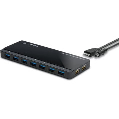 TP-Link UH720 7-Port USB 3.0 HUB + 2 Ladeports (2,4A) für Tablet und Smartphone, inklusive Netzadapter und USB 3.0 Kabel, bis zu 5 Gbit/s, Hot Swapping, unterstützt Windows, Mac OS, Linux, schwarz