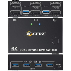 DP KVM slēdzis 2 datoriem 2 monitoriem, divu monitoru Displayport USB 3.0 KVM slēdzis diviem monitoriem, atbalsta 4K @ 60Hz 2 datoriem, kuriem ir kopīga tastatūra, pele un monitors, oficiāls veikals