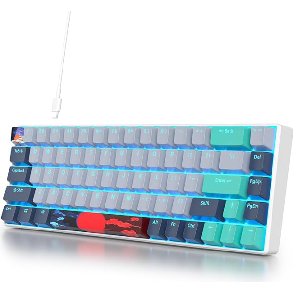 SOLIDEE mehāniskā spēļu tastatūra 65%, 68 taustiņi, kompakta mehāniskā tastatūra ar RGB fona apgaismojumu, 65% mehāniskā QWERTY tastatūra, sarkans slēdzis Win/Mac PC klēpjdatoram (68 Shark)