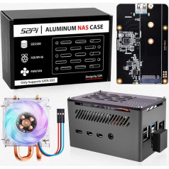 GeeekPi Alumīnija NAS korpuss ar ledus torņa dzesētāju, M.2 SATA SSD adaptera plati, pasīvs korpuss ar 4010 īpaši klusu PWM ventilatoru Raspberry Pi 4 Model B 2GB 4GB 8GB