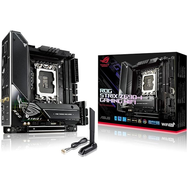 ASUS ROG STRIX Z690-I GAMING WIFI pamatplate Socket Intel LGA 1700 (Mini-ITX, Intel Z690, DDR5, PCIe 5.0, WiFi 6E, 2x M2., Thunderbolt 4, Aura Sync RGB apgaismojums)