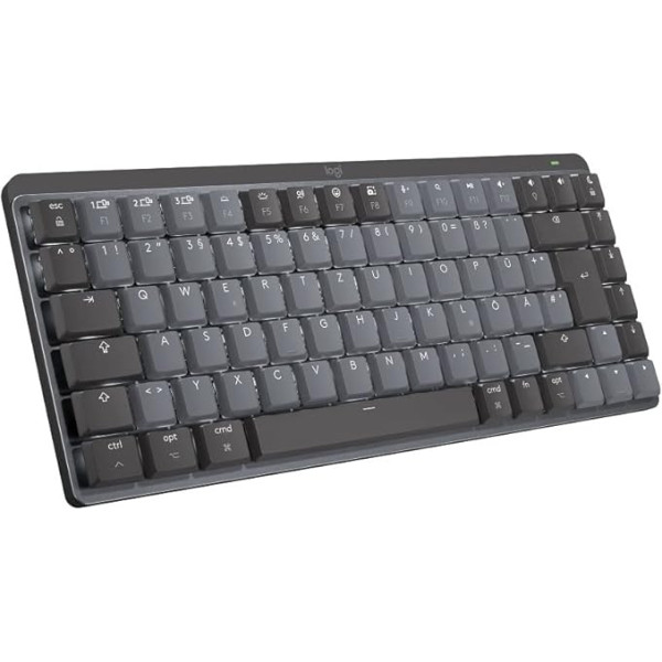 Logitech MX Mechanical Mini for Mac, bezvadu tastatūra ar apgaismojumu, plakaniem taustiņiem, taktiliem klusiem taustiņiem, fona apgaismojumu, Bluetooth, USB-C, Apple, iPad, vācu QWERTZ - kosmosa pelēka