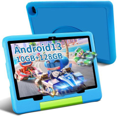 Bērnu planšetdators 10 Zoll Android 13, 10 GB RAM + 128 GB ROM, TF 1 TB, Octa-Core, HD IPS-Display, Kids Tablet mit Kindersicherung, Langer Akkulaufzeit, WiFi, Dual-Kamera, Kinder Tablet ab 2-12 Jahre, Blau