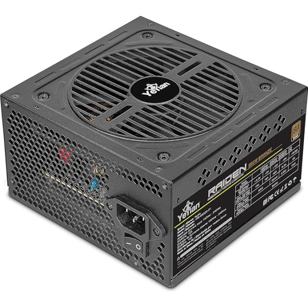 YEYIAN Raiden 550W nemodulinis kompiuterio maitinimo šaltinis 80+ Bronze PC 80+ Bronze PCIE 6+2 ATX 12V versija 2.0 80 Plus Bronze plokščias laidas 120mm ventiliatorius 120mm žaidimų kompiuteriui, suderinamas su Intel Nvidia AMD (juodas)