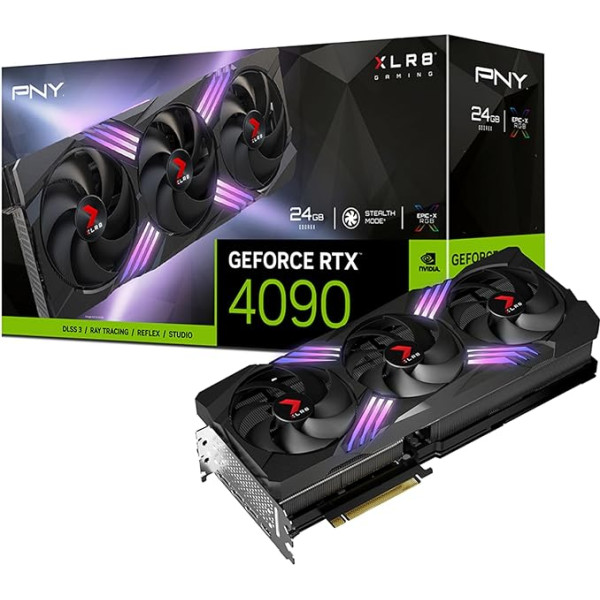 PNY GeForce RTX 4090 24GB XLR8 Gaming Verto Epic-X RGB Triple Fan grafiskā karte, melna