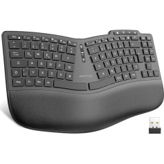 OMOTON Ergonomische Tastatur Kabellos, gepolsterte Handballenauflage, wiederaufladbare kabellose Tastatur, 2.4GHz Wireless Keyboard für Windows, Komfortables Tippen, DE-QWERTZ, Schwarz