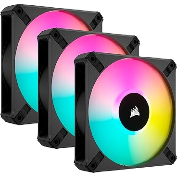 Corsair iCUE AF120 RGB ELITE 120 mm PWM trīs ventilatoru komplekts - astoņas LED Pro - AirGuide tehnoloģija - Fluid Dynamic gultnis - iekļauts iCUE Lighting Node CORE kontrolieris - melns, darbvirsmas datoram