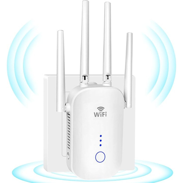 WLAN stiprintuvas 1200Mbit/s Dual-Band,WLAN Repeater 2.4GHz & 5.8GHz,WiFi Extender Booster mit WPS,WiFi Internet Verstärker mit externen 4 * 3dBi Dual-Band-Antennen, Internet Booster bis zu 3000qm