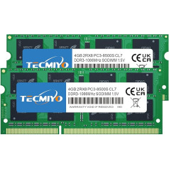 TECMIYO 8GB DDR3 RAM (2x4GB) PC3-8500 DDR3 1066MHz DDR3 1066MHz portatīvo datoru atmiņa CL7 204 Pin 1.5V Non-ECC Unbuffered portatīvo datoru RAM moduļi