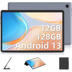 OUZRS Planšetdators 10 Zoll Android 13 Tablet PC 12GB RAM + 128GB ROM (TF 1TB) Octa Core 2.0 Ghz, spēļu planšetdators Dual Kamera HD IPS, 5G WiFi Tablet Android 6000mAh akumulators, Type-C, Bluetooth 5.0 (Grau)