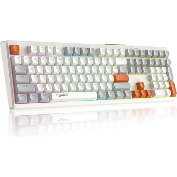 V300 108 vadu spēļu tastatūra, QWERTY RGB tastatūra ar varavīksnes fona apgaismojumu, izgaismota tastatūra un membrānas taustiņi/multivides taustiņi, ergonomiski ABS bumbiņu vāciņi - pelēki balta