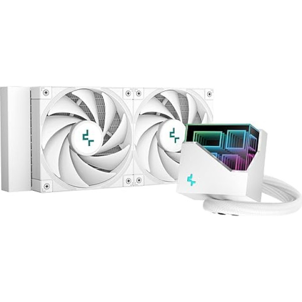 DeepCool LT520 WH CPU ūdens dzesēšana 240 mm AIO ar ARGB divkameru sūkni 3100RPM 280W TDP Jaudīgs FK120 FDB ventilators, daudzdimensiju bezgalības spogulis AMD AM4/AM5 LGA 1700/1200, balts