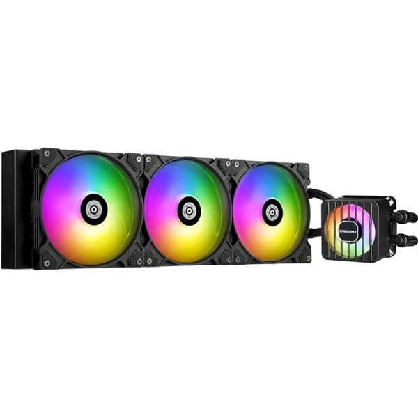 ENERMAX LIQMAXFLO 420 mm CPU AIO dzesētājs (LGA 1700, 1200, AM5, AM4) - Xtreme divu kameru sūknis - ARGB VRM ūdens bloka ventilators - 420 W+ TDP (3x 140 PWM ARGB Silent Flow Fan); ELC-LMF420T-ARGB, melns