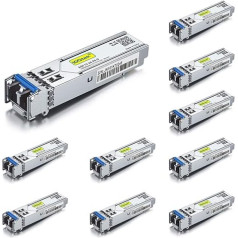 [10 gab.] 1G SFP LX Singlemode Mini Gbic Modul, 1000Base-LX LC Transceiver saderīgs ar Cisco GLC-LH-SMD, Meraki, Ubiquiti UniFi UF-SM-1G, Mikrotik, Netgear, D-Link, TP-Link, Zyxel, Open Switch