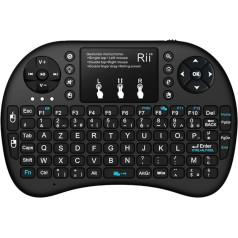 Rii Mini i8 Wireless Ergonomic Backlit French (Azerty) + Wireless Mini Keyboard with Touchpad for Smart TV, HTPC, Mini PC, MP3 Player, Computer (Black)