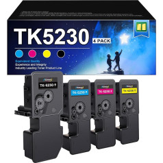 RUDGUZ TK-5230 TK-5230K suderinamas su Kyocera TK-5230K TK-5230C TK-5230M TK-5230Y, skirtas Kyocera Ecosys M5521cdw Toneris M5521cdn P5021cdn P5021cdw (juodas, žydras, purpurinis, geltonas, 4 vnt.) )