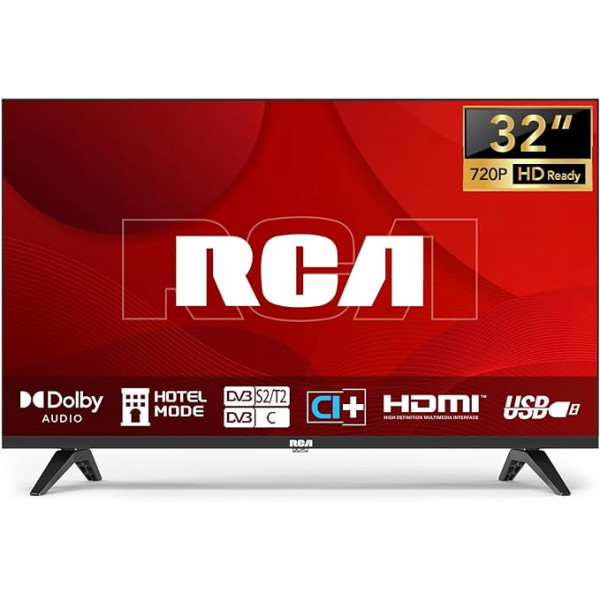 RCA TV 32 Zoll Fernseher(80cm) HD gatavs trīskāršais uztvērējs(DVB-T/T2-C-S/S2) USB multivides atskaņotājs HDMI CI/CI+ Hotelmodus(2024)