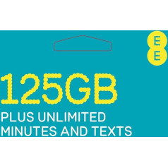 EE 125GB datu Sim ietver £30 priekšapmaksas kredītu, 125GB datu, neierobežotu minūšu un neierobežotu īsziņu apjomu