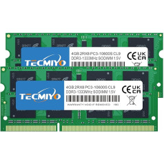 TECMIYO 8GB komplekts (2 x 4GB) DDR3 1333MHz 2RX8 PC3-10600S CL9 1.5V SODIMM RAM atmiņas