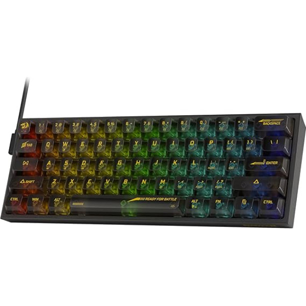 Redragon K617 Fizz 60% Wired RGB spēļu tastatūra, 61 taustiņš, kompakta mehāniskā tastatūra, lineārs sarkans slēdzis, atbalsta Pro programmatūru