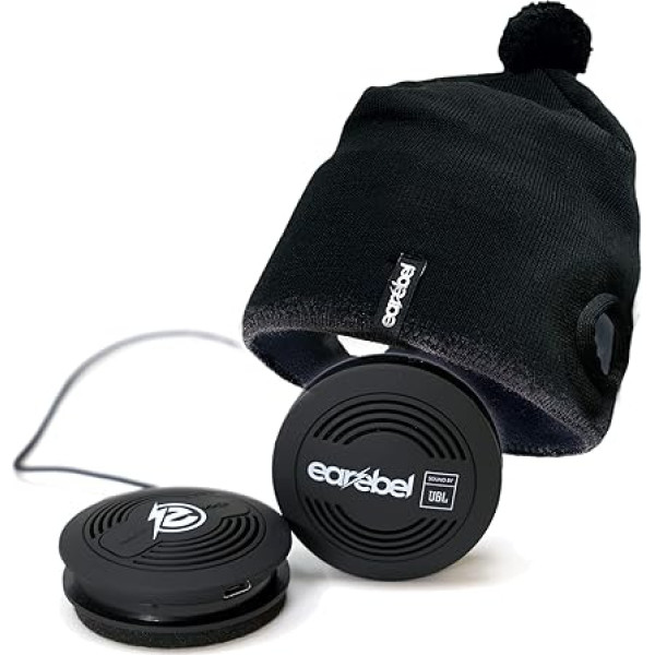 Earebel Sound by JBL Bluetooth 5.0 On-Ear austiņas ar mikrofonu - Sport Impulse Beanie Black ar austiņām skriešanai, treniņiem, sporta zālei, treniņiem - saderīgas ar Apple un daudz ko citu