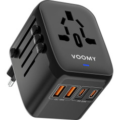 VOOMY Vairāk nekā 170 valstīm, ceļojuma kontaktdakša ar ātro lādētāju, ceļojuma adapteris ar 2 USB lādētājiem un 2 USB C lādētājiem, kempinga piederumi ar ātro uzlādi 3.0, USB kontaktdakša un 20 W lādētājs USB C