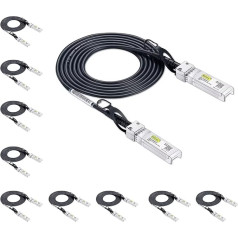 10 gabalu iepakojums 10Gtek priekš Ubiquiti UniFi SFP+ uz SFP+ kabelis 1,5 m, 10GBASE-CU SFP+ Direct Attach Copper (DAC) Twinax kabelis, pasīvs