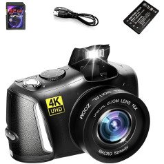 Digitālā kamera 4K 48MP Automātiskā fokusēšana 16X digitālā tālummaiņa HOCAN foto kamera ar platleņķa + makro objektīvu, 64G karte 3,0 collu kompaktā kamera Vlog kamera senioriem iesācējiem