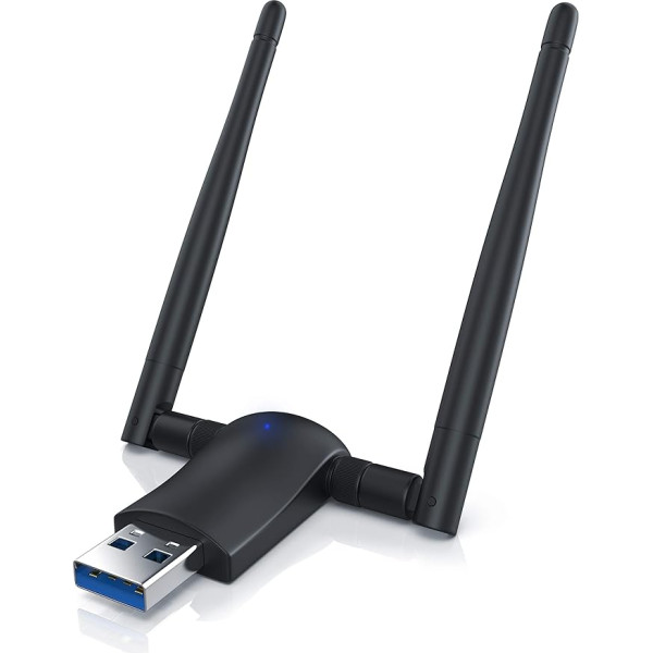 CSL WLAN Stick 1200 Mbit/s WiFi divjoslu adapteris 5 GHz + 2,4 GHz divjoslu 1200 Mbit/s USB 3.0 WiFi dongle 1200 mbit/s ar 2 x 5 dBi antenu datoram, portatīvajam datoram Windows 7 8 8.1 10 11