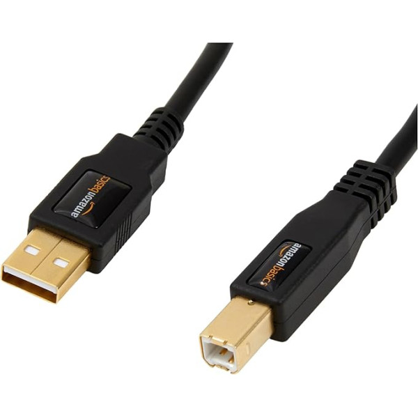 Amazon Basics USB 2.0 printeru kabelis no A Male uz B Male 1,8 m, melns (24 gab.)