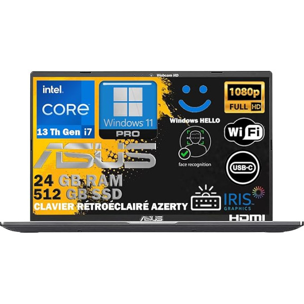 ASUS klēpjdators, 512 GB M.2 Pci SSD, procesors Intel i3 11. paaudzes līdz 4,1 GHz, 20 GB DDR4 RAM, 15,6 Full HD displejs, Wi-Fi, 4 USB, Bt, Win 11 Pro, gatavs lietošanai