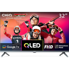 CHIQ TV L32QM8G 32 collu QLED televizors, FHD, HDR, bezrāmju metāla dizains, Google TV, Chromecast, Google Assistant, četrkodolu procesors, WiFi, Dolby Audio, DBX-tv, trīskāršais uztvērējs (DVB-S2/T2/C)