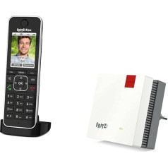 AVM Fritz!Fon C6 Black DECT Comfort Telephone Black & Fritz!Repeater 1200 AX (Wi-Fi 6 с двумя радиоблоками: 5 ГГц (до 2 400 Мбит/с), 2,4 ГГц, немецкая версия), белый, беспроводной