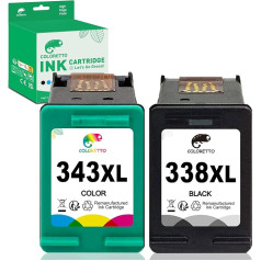 COLORETTO 338XL 343XL priekš HP 338 343 priekš Officejet 100 150 PSC 1610 2355 2575 PhotoSmart 2610 2710 2713 Deskjet 5740 6210 6215 6540 6620 6840 Pārstrādātas kasetnes (1 melna, 1 krāsaina)