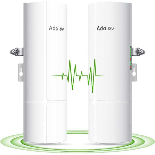 Adalov WiFi Bridge Outdoor, 5,8 GHz bezvadu CPE Point-to-Point WLAN tilts, 3KM bezvadu tilts ar diviem 100Mbps portiem, WLAN retranslatora AP Virziena radio komplekts, pagarina internetu līdz blakus ēkai