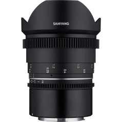 Samyang MF 14 mm T3.1 VDSLR MK2 Canon RF - Spilgts T3.1 īpaši platleņķa kino un video objektīvs Canon RF montāžai, 14 mm fiksēts fokusa attālums, sekojošās fokusēšanas spraudņi Pilna kadra un APS-C 8K izšķirtspēja